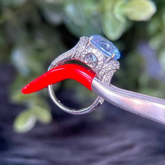 Silver 925 Blue Stone with Cz Ring - Picture 8 of 12